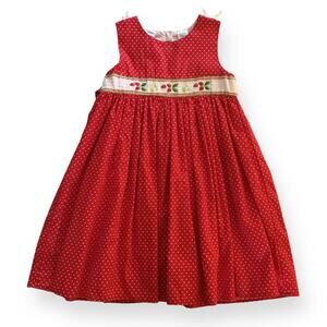 b.t. kids red polkadot dress with strawberry embroidered smocking